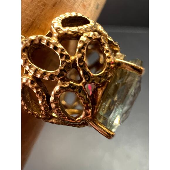 Vintage 10K Yellow Gold Prasiolite (Green Amethyst) Filigree Ring Size 7 - Picture 10 of 16